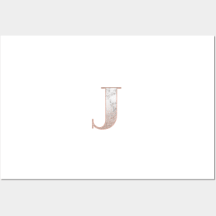 Monogram rose gold glitter marble J Posters and Art